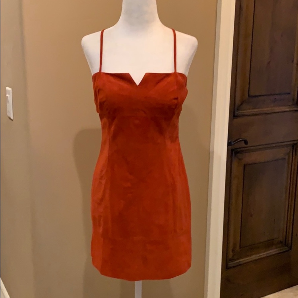 Coral suede lace up back dress